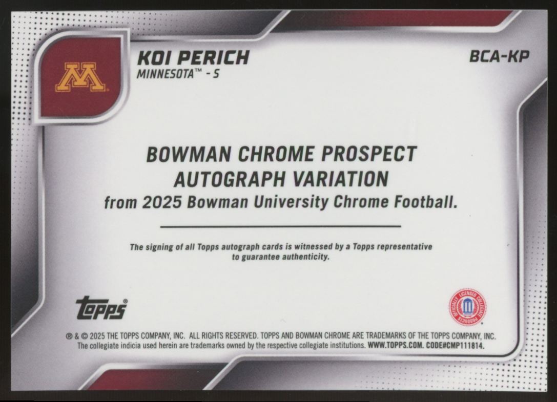 2025 Bowman Chrome University Koi Perich 1st Orange Refractor Auto /25 #BCA-KP