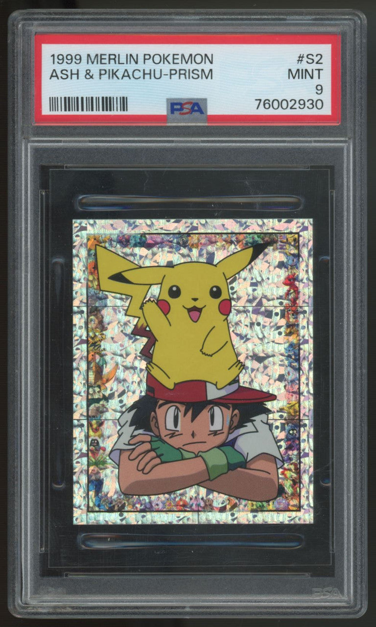 1999 Merlin Pokemon Ash & Pikachu Prism #S2 PSA 9