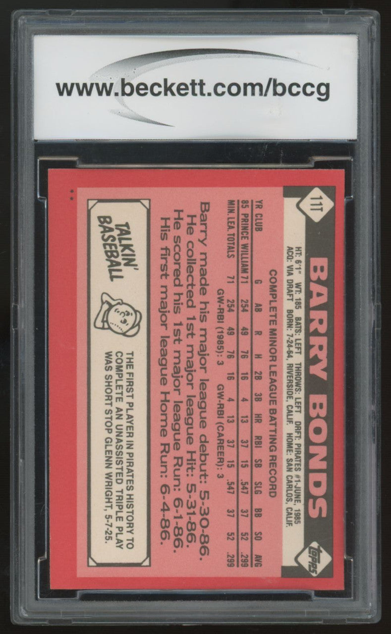1986 Topps Traded Barry Bonds RC #11T BCCG 9