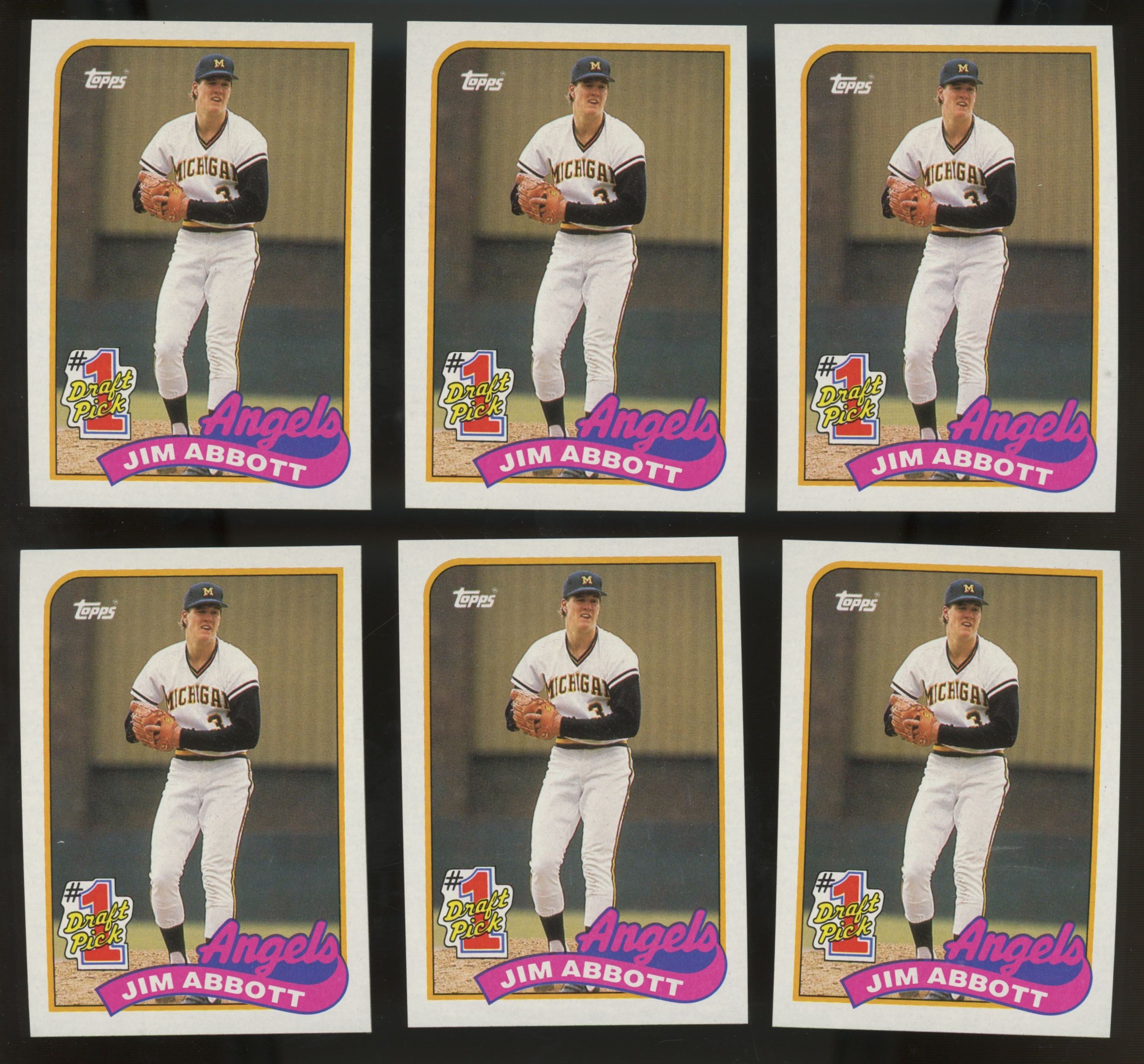 1989 Topps Jim Abbott RC #1 Draft Pick #573 (Lot Of 50) "A"