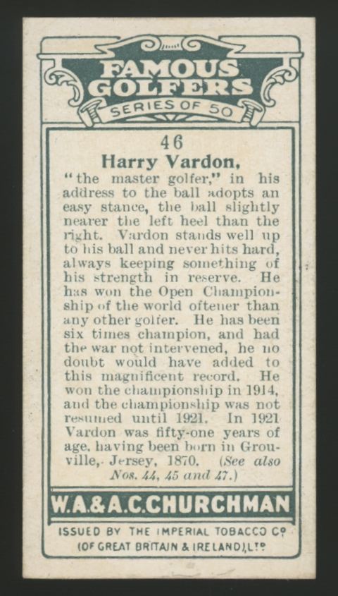 1927 W.A. & A.C. Churchman Harry Vardon Famous Golfers Small #46 NM