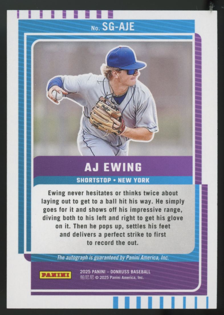 2025 Panini Donruss AJ Ewing Signature Series Auto #SG-AJE