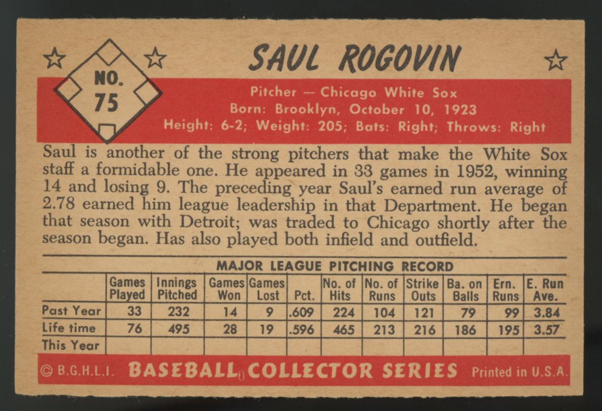 1953 Bowman Color Saul Rogovin #75 EX/MT