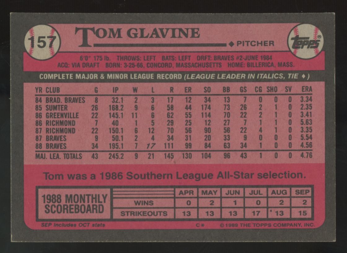 1989 Topps Tom Glavine Signed IP Auto #157