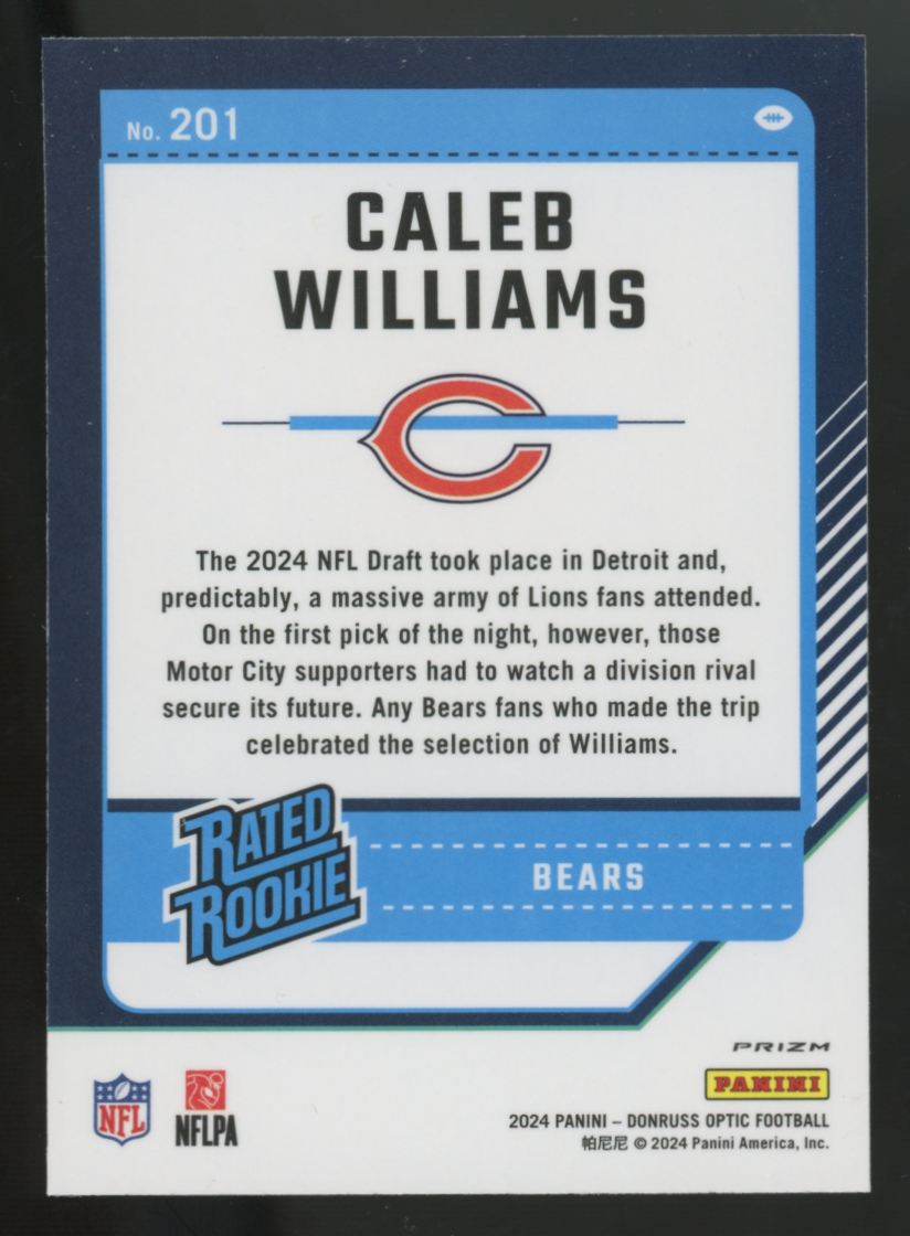 2024 Panini Donruss Optic Caleb Williams RC Rated Rookie Purple Shock #201