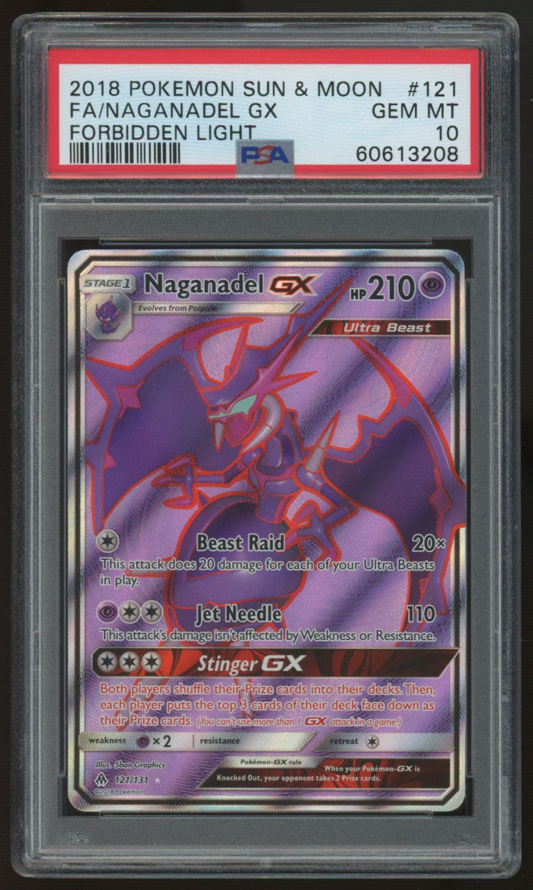2018 Pokemon Naganadel GX Forbidden Light Full Art #121 PSA 10