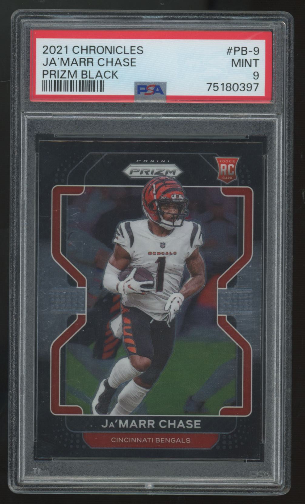 2021 Panini Chronicles Prizm Black Ja'Marr Chase RC #PB-9 PSA 9