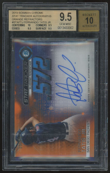 2019 Bowman Chrome Fernando Tatis Jr. Orange Stat Auto /25 #STA-FTJ BGS 9.5 10
