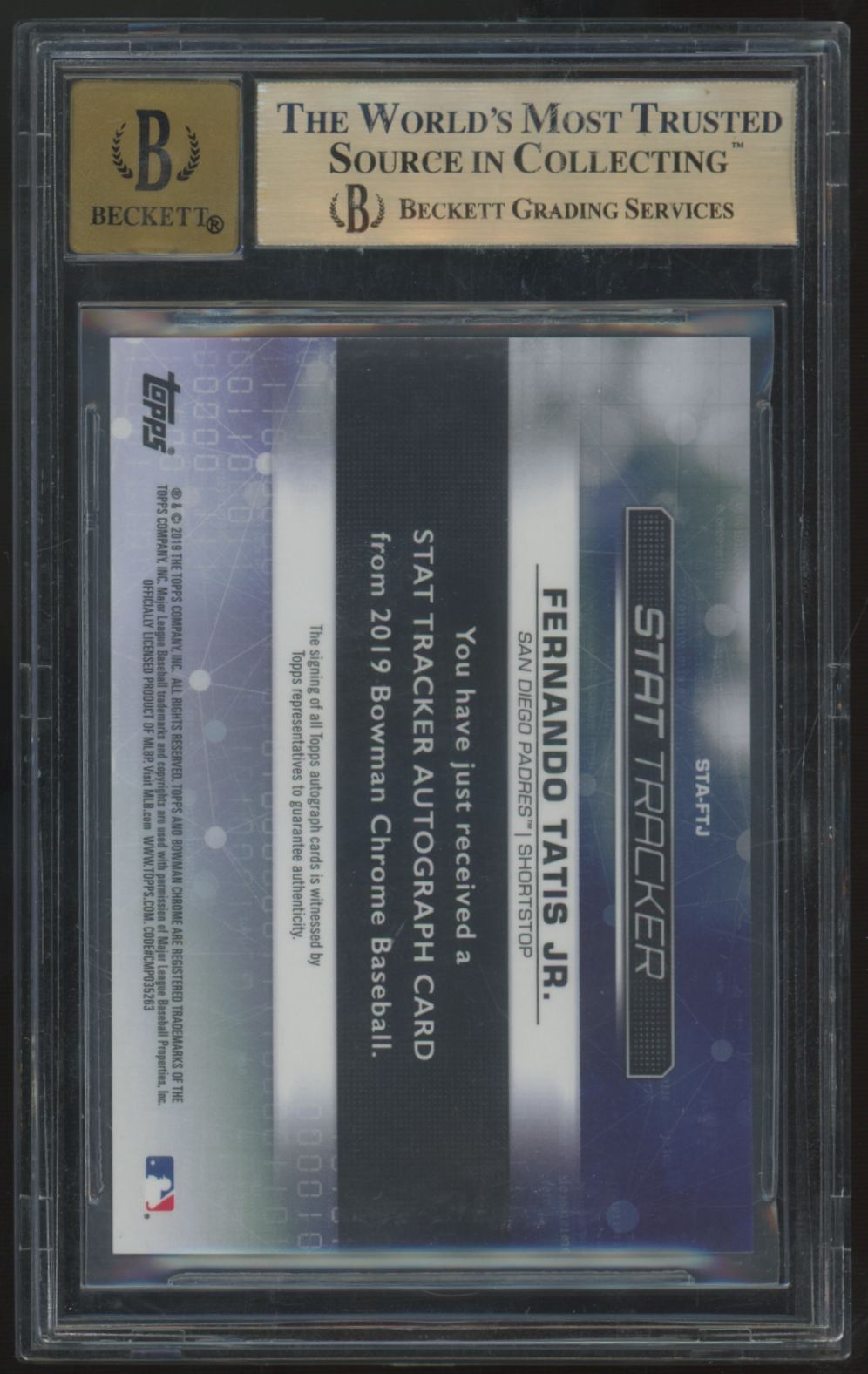 2019 Bowman Chrome Fernando Tatis Jr. Orange Stat Auto /25 #STA-FTJ BGS 9.5 10