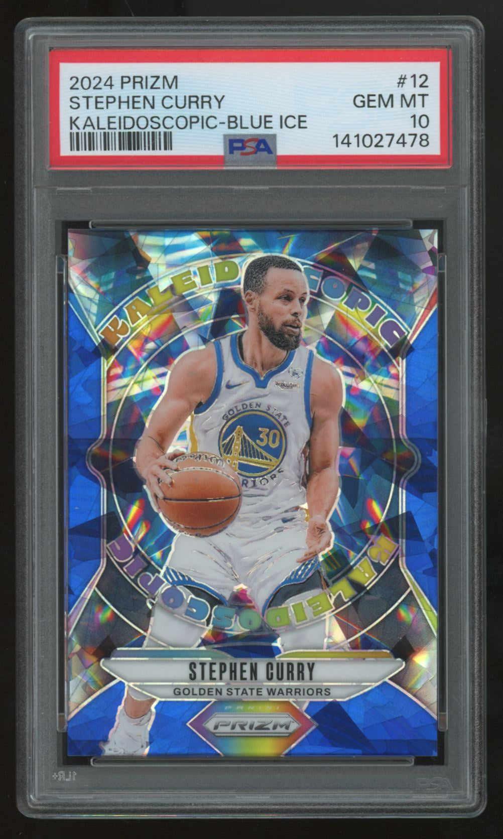 2024-25 Prizm Stephen Curry Kaleidoscopic Blue Ice /125 #12 PSA 10