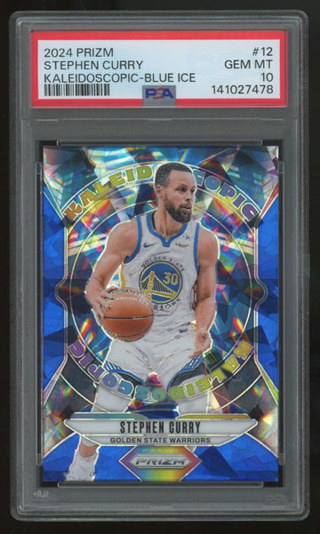 2024-25 Prizm Stephen Curry Kaleidoscopic Blue Ice /125 #12 PSA 10