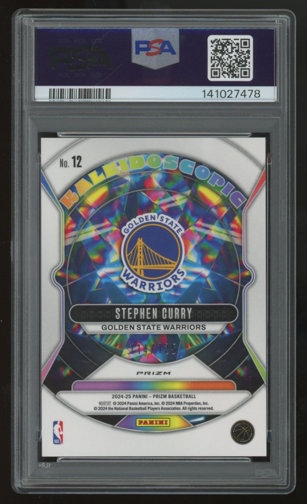 2024-25 Prizm Stephen Curry Kaleidoscopic Blue Ice /125 #12 PSA 10