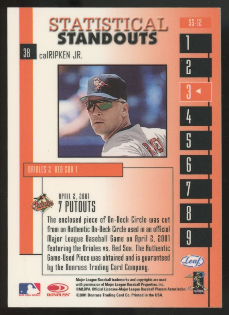 2001 Leaf Rookies & Stars Cal Ripken Jr. Statistical Standouts Relic #SS-12