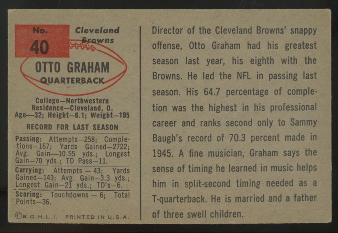 1954 Bowman Otto Graham #40 VG