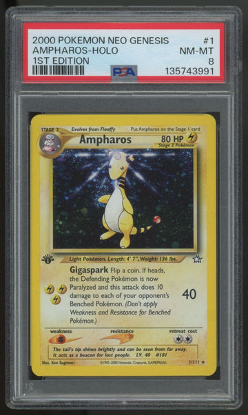 2000 Pokemon Ampharos Neo Genesis 1st Edition Holo #1 PSA 8