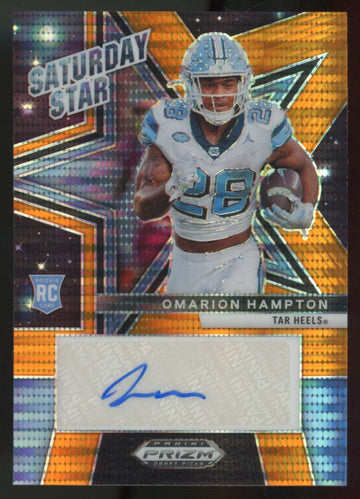 2025 Prizm Draft Picks Omarion Hampton RC Saturday Star Orange Pulsar Auto /75