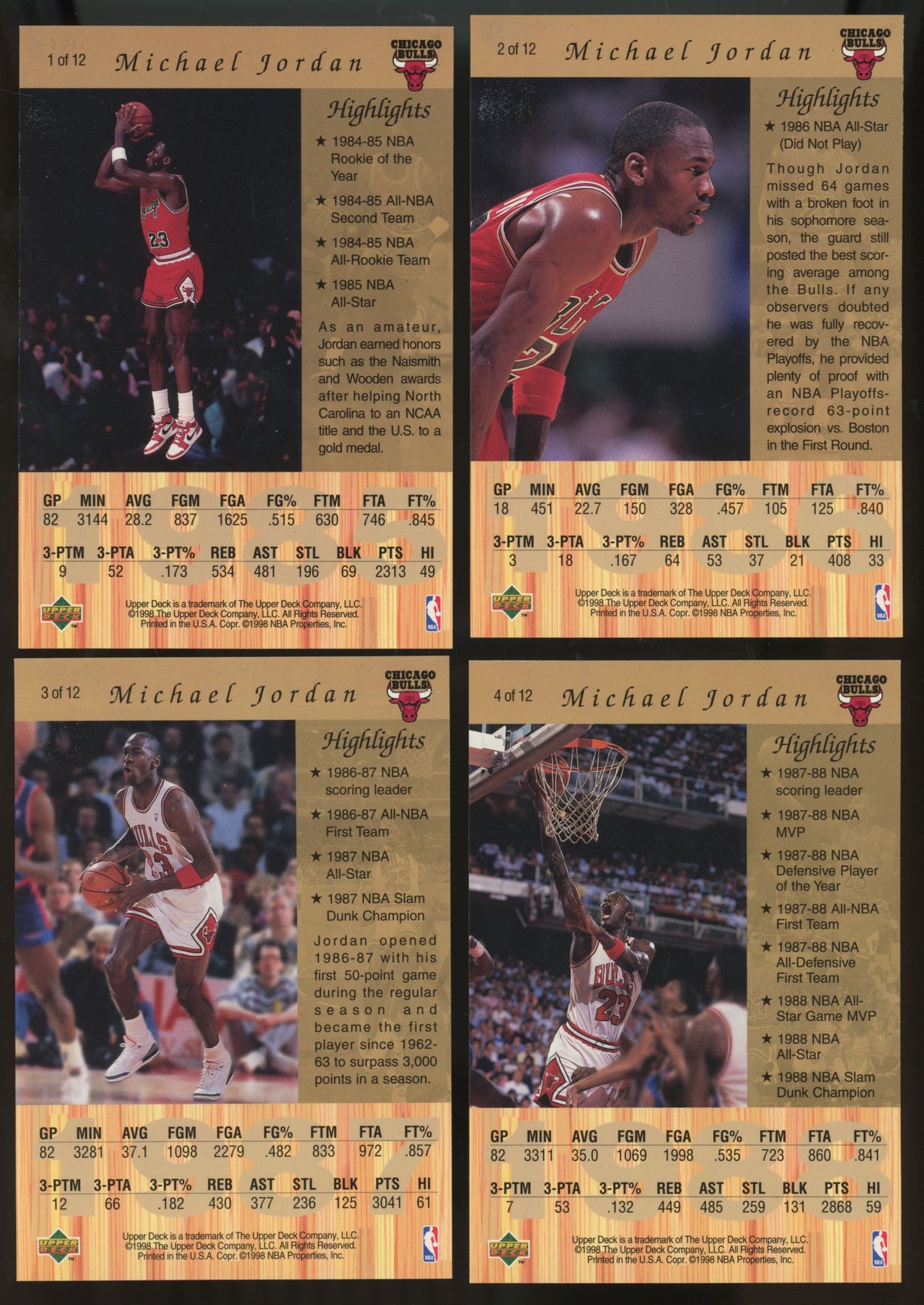 1998-99 Upper Deck Michael Jordan Gatorade Complete Set (12/12)