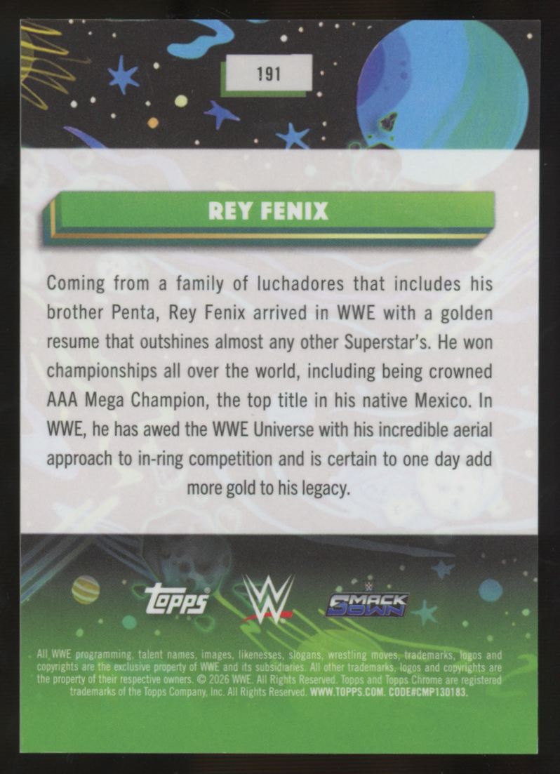 2026 Topps Chrome Cosmic WWE Rey Fenix Orange Galactic Refractor /25 #191