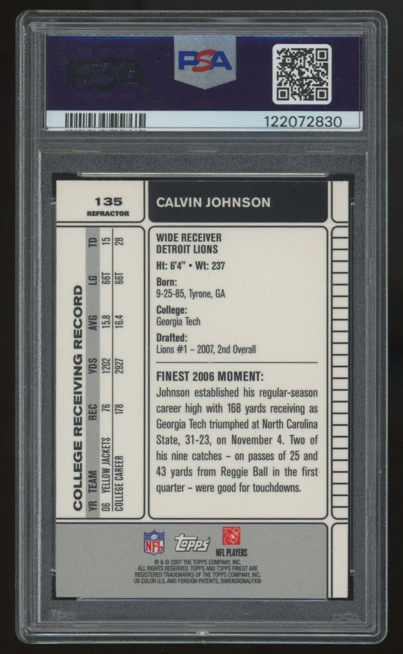 2007 Topps Finest Calvin Johnson RC Refractor #135 PSA 10