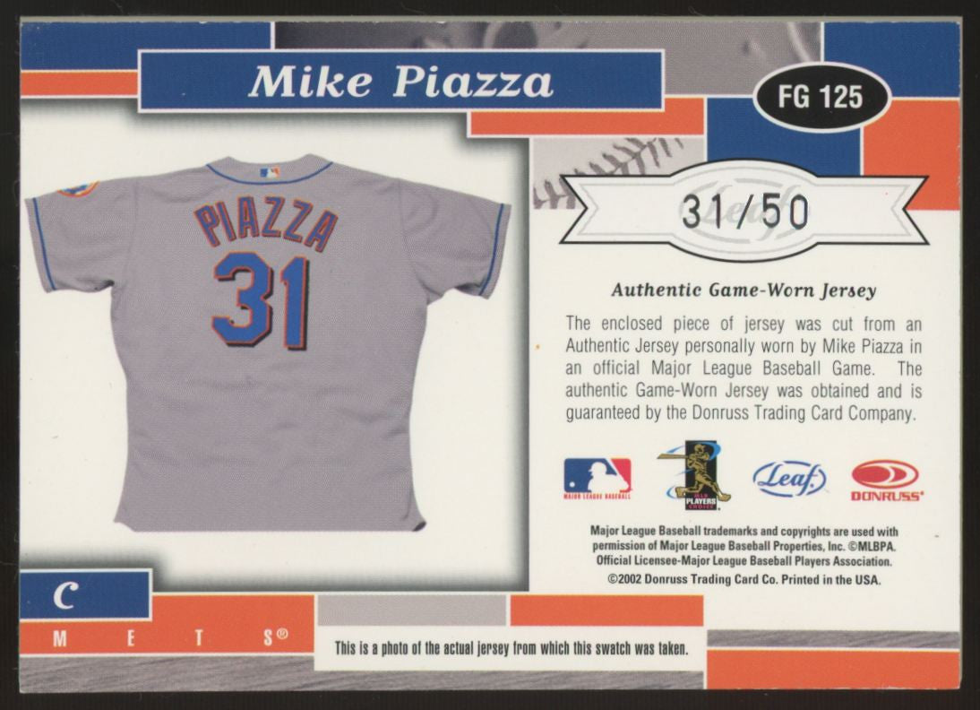 2002 Leaf Certified Mike Piazza Fabric Of The Game Position Patch /50 #FG125