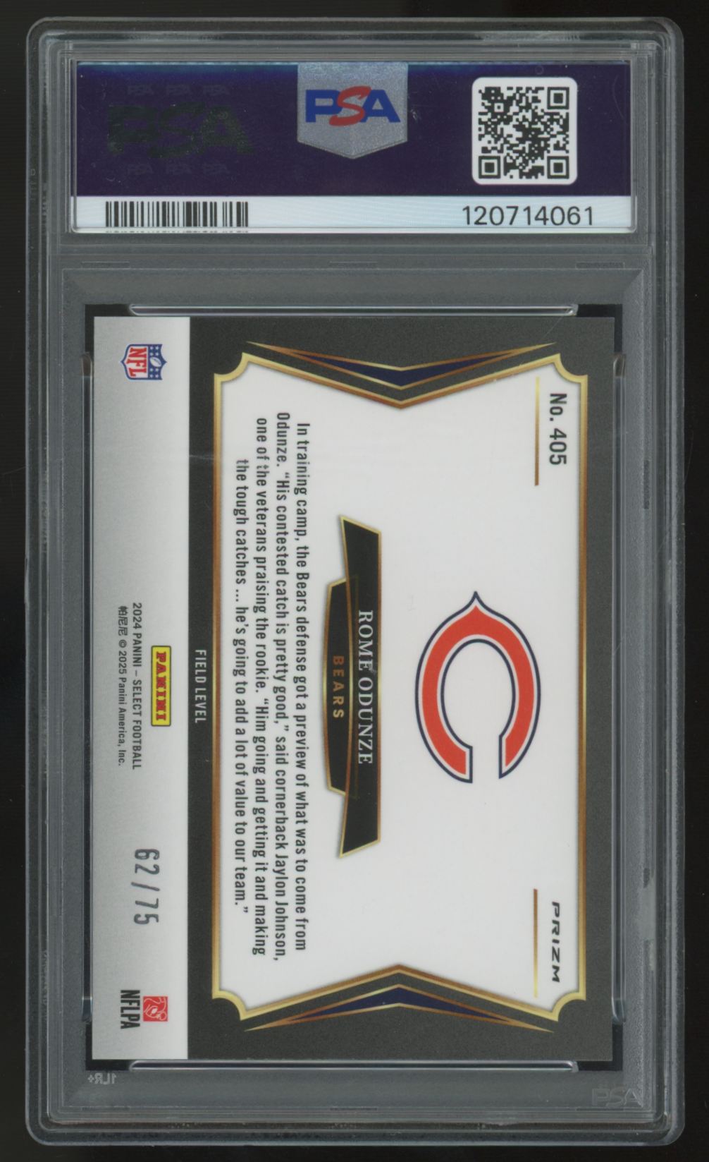 2024 Panini Select Rome Odunze RC Field Level Blue Prizm /75 #405 PSA 10