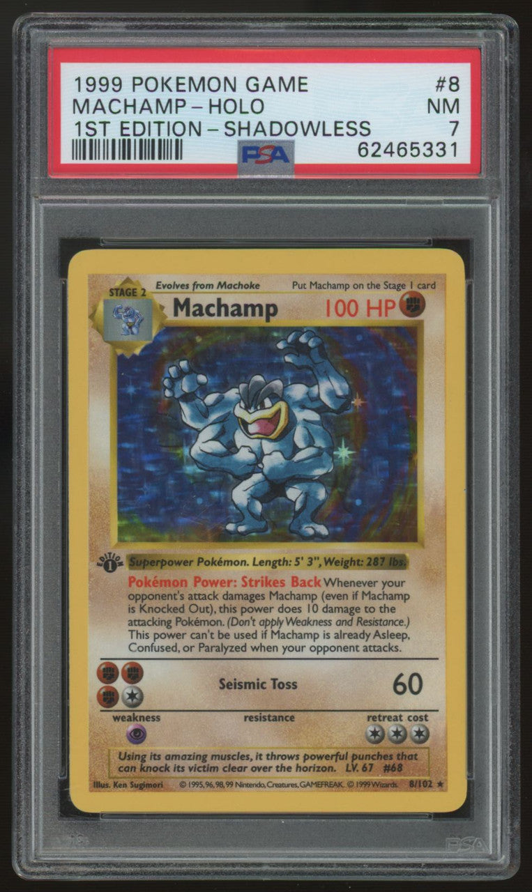 1999 Pokemon Machamp Base Set 1st Edition Shadowless Holo #8 PSA 7