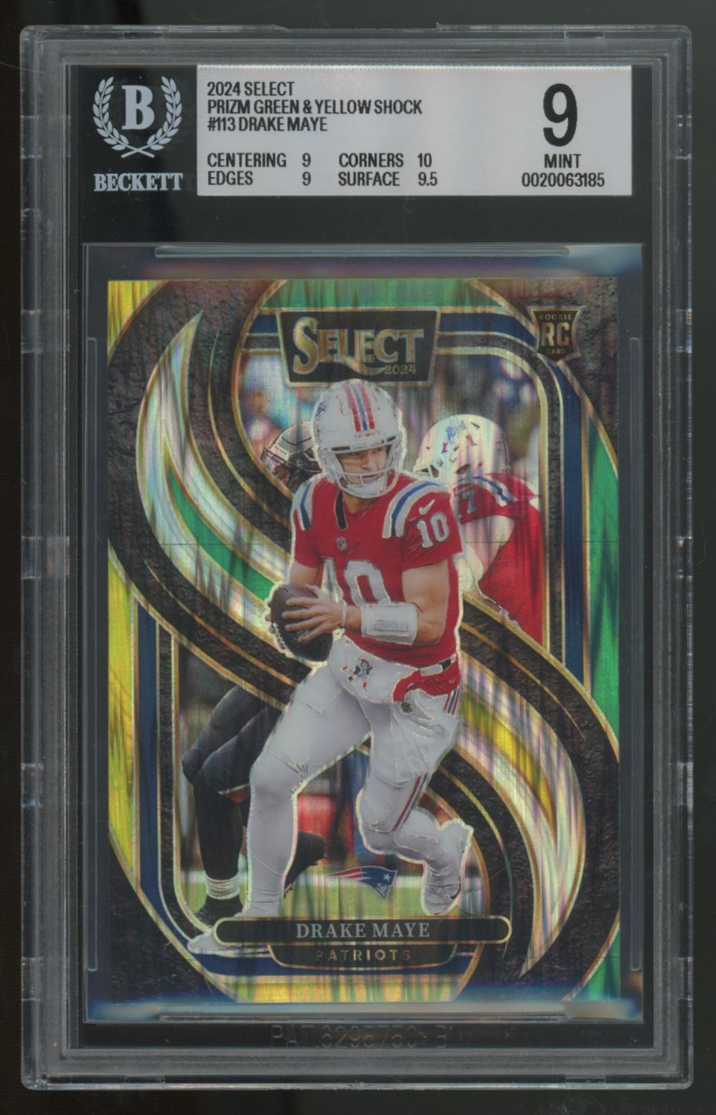 2024 Select Drake Maye RC Green Yellow Shock Prizm #113 BGS 9