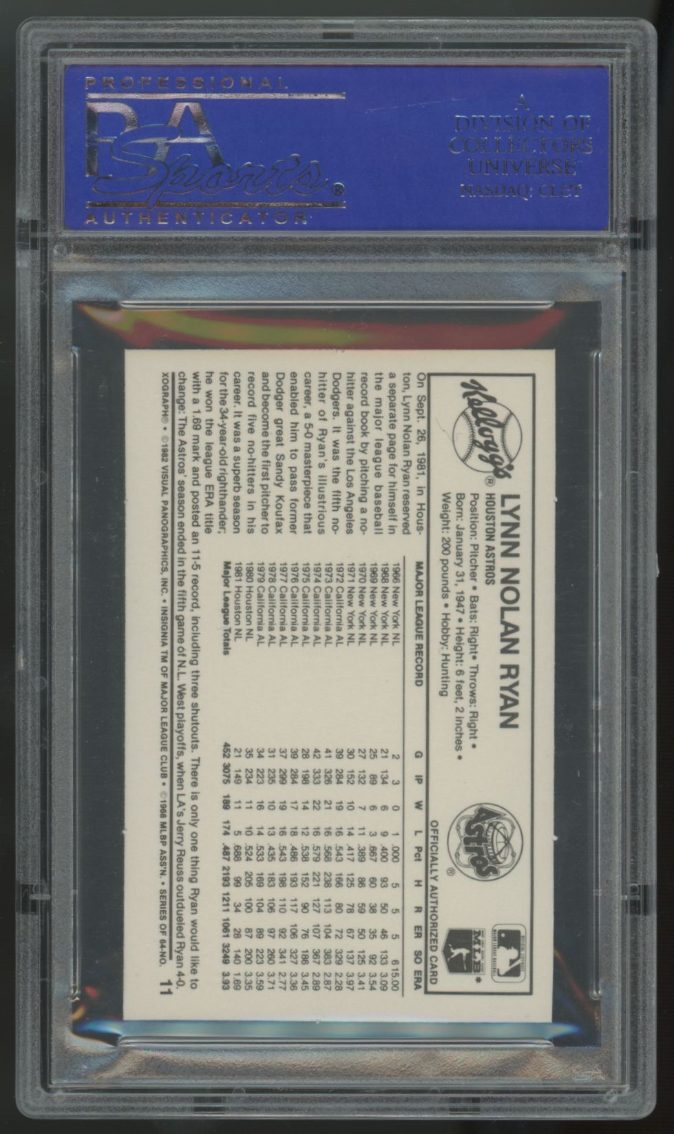 1982 Kellogg's Nolan Ryan 3-D Super Stars #11 PSA 9