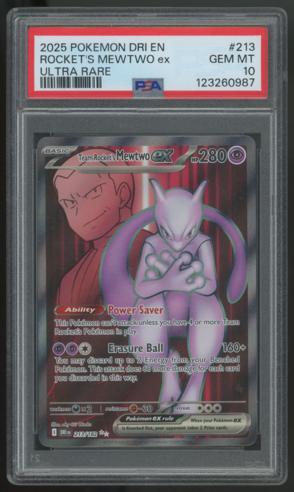 2025 Pokemon Team Rocket's Mewtwo ex Destined Rivals Ultra Rare #213 PSA 10