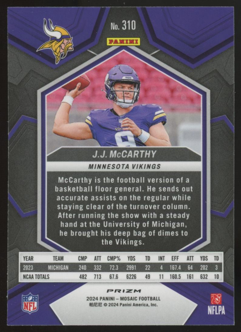2024 Panini Mosaic J.J. McCarthy RC Honeycomb Prizm SSP #310