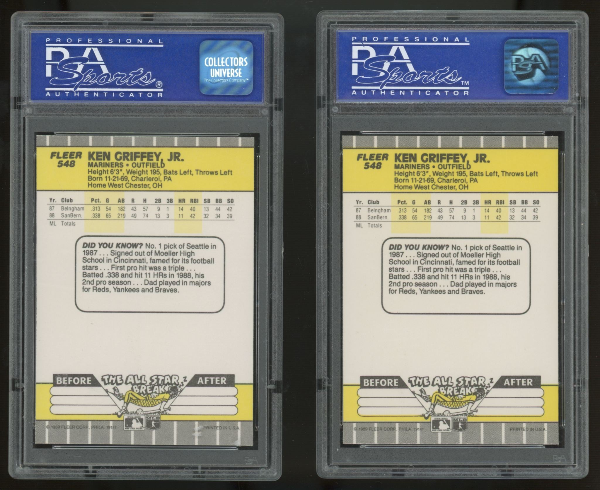 1989 Fleer Ken Griffey Jr. RC #548 PSA 9 Lot Of 10 "C"