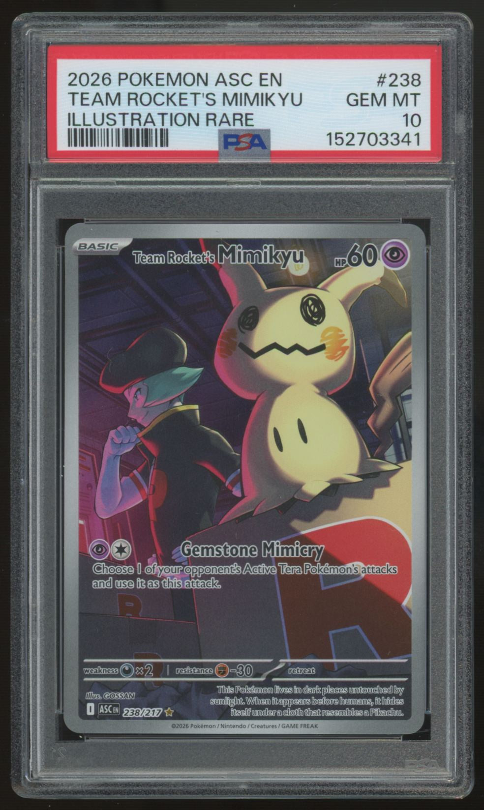 2026 Pokemon Team Rocket's Mimikyu Ascended Heroes Illustration Rare #238 PSA 10