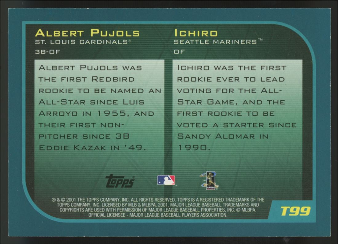 2001 Topps Traded Albert Pujols, Ichiro RC Rookies Of The Year #T99 EX