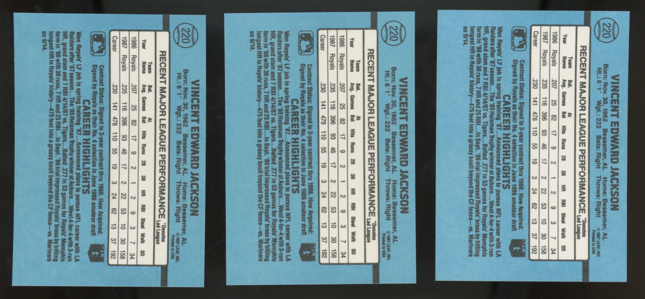 1988 Donruss Bo Jackson #220 (Lot Of 50)
