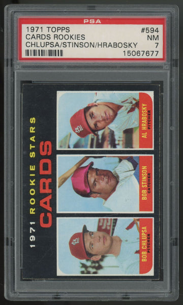 1971 Topps Bob Chlupsa/Bob Stinson/Al Hrabosky RC Rookie Stars #594 PSA 7