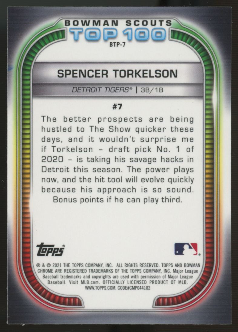 2021 Bowman Chrome Spencer Torkelson Top 100 Prospects #BTP-7 Signed IP Auto