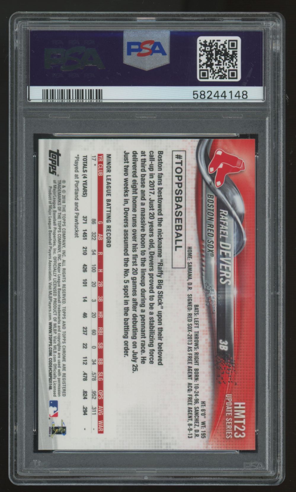 2018 Topps Chrome Update Rafael Devers RC #HMT23 PSA 10