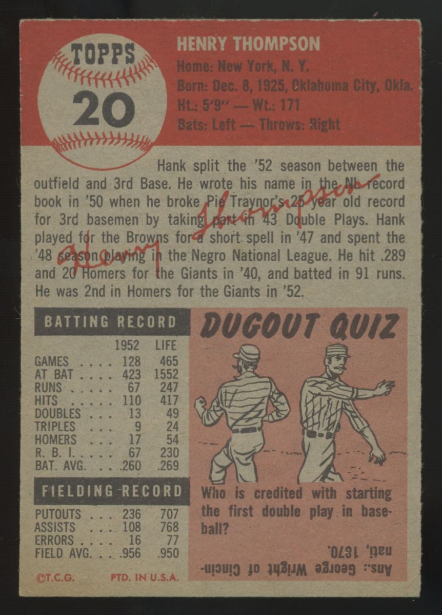 1953 Topps Hank Thompson #20 EX