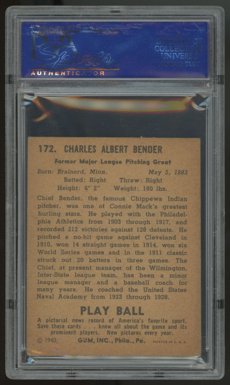 1940 Play Ball Baseball Chief Bender #172 PSA 4