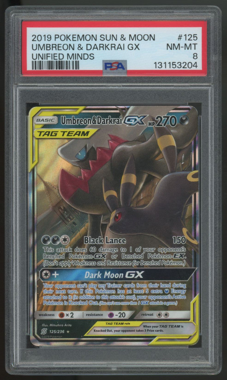 2019 Pokemon Umbreon & Darkrai GX Unified Minds Holo #125 PSA 8