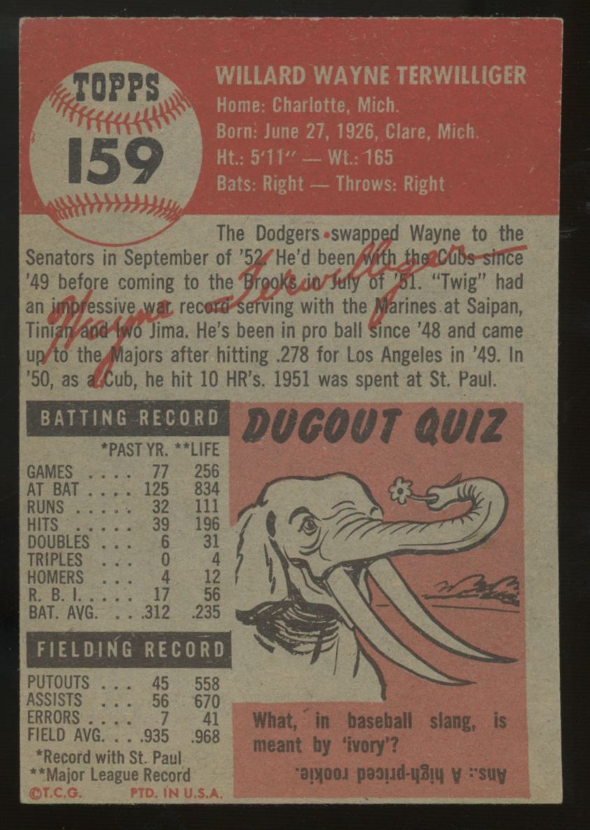 1953 Topps Wayne Terwilliger #159 VG