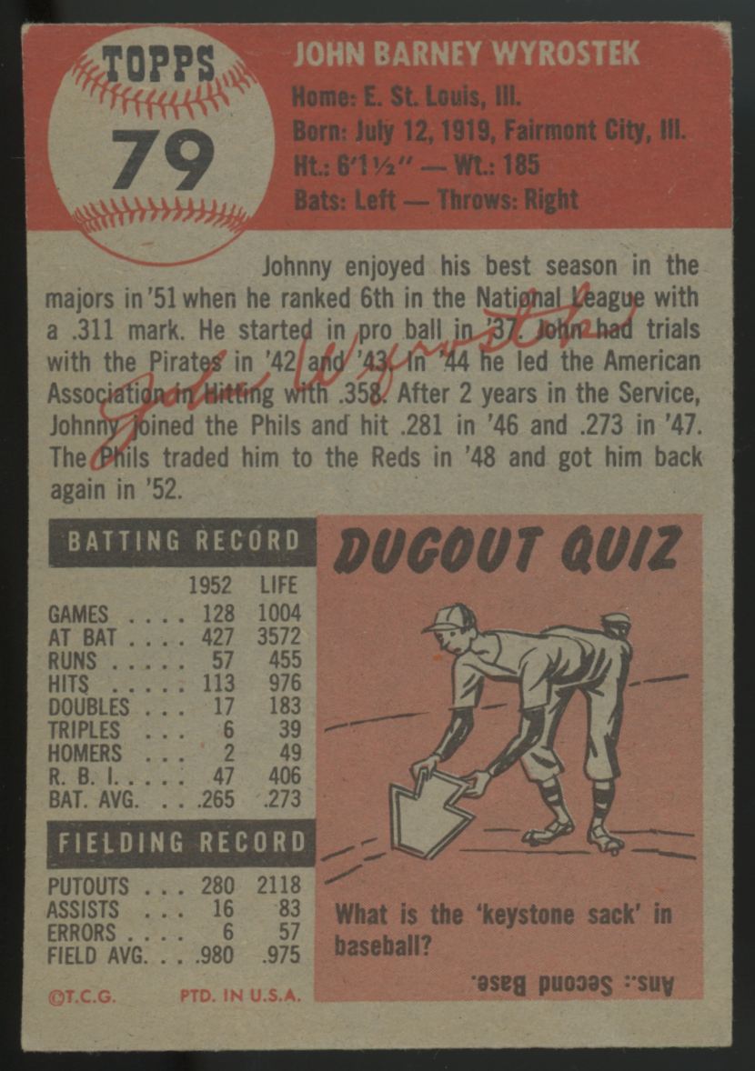 1953 Topps Johnny Wyrostek #79 VG