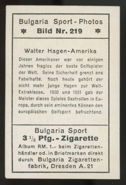 1932 Bulgaria Sports Walter Hagen Amerika #219 EX-MT