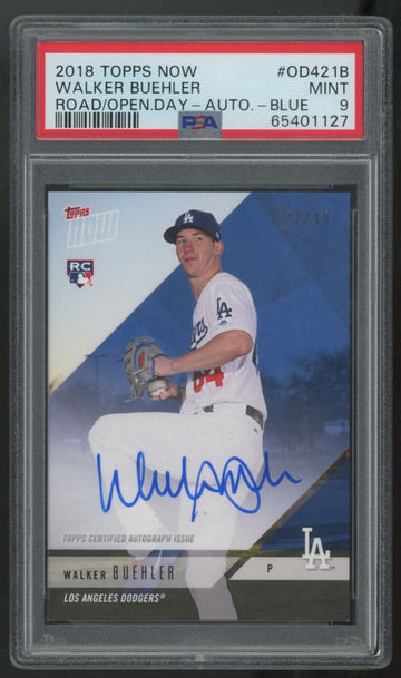 2018 Topps Now Walker Buehler RC Road/Opening Day Blue Auto /49 #OD-421B PSA 9