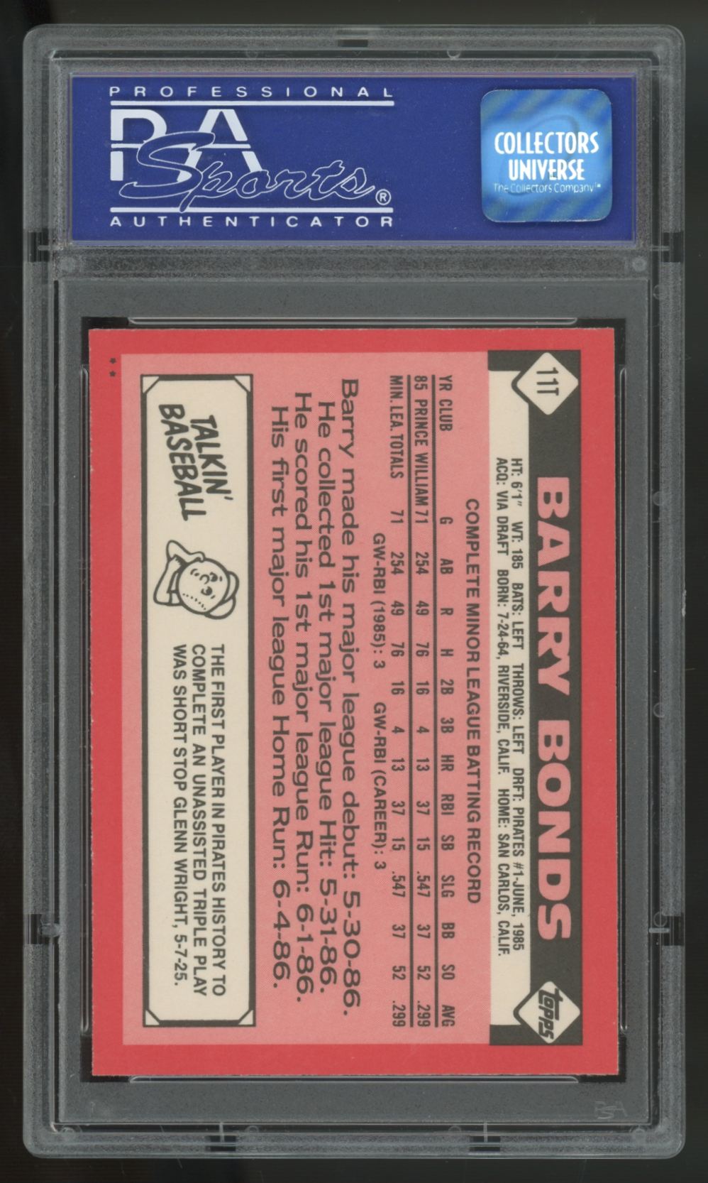 1986 Topps Traded Barry Bonds RC #11T PSA 8 *982