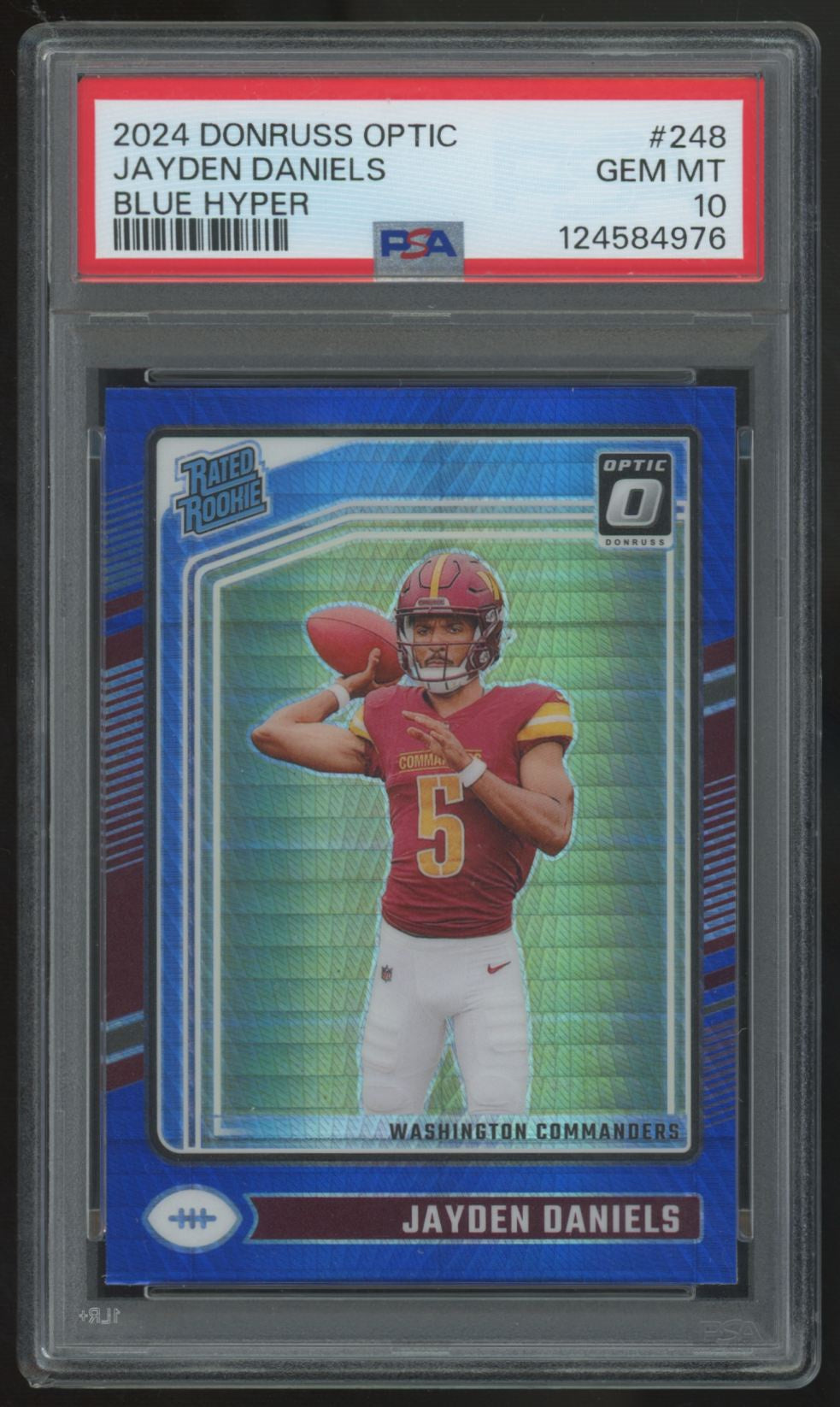 2024 Panini Donruss Optic Jayden Daniels RC Rated Rookie Blue Hyper #248 PSA 10