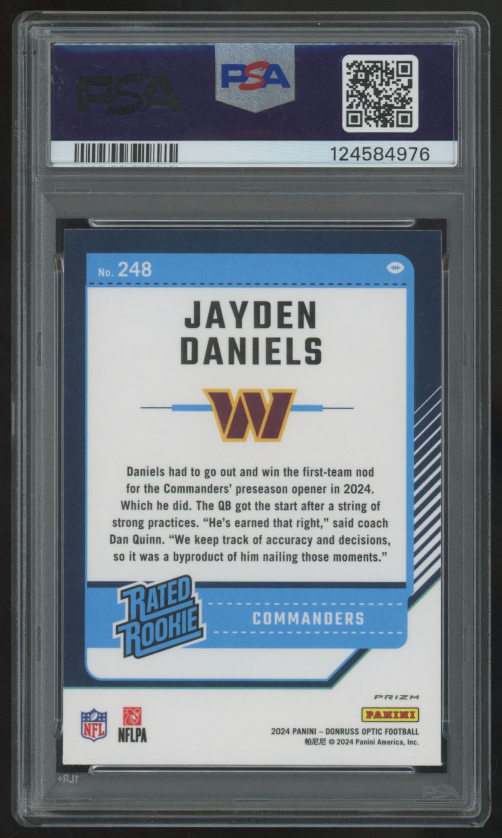 2024 Panini Donruss Optic Jayden Daniels RC Rated Rookie Blue Hyper #248 PSA 10