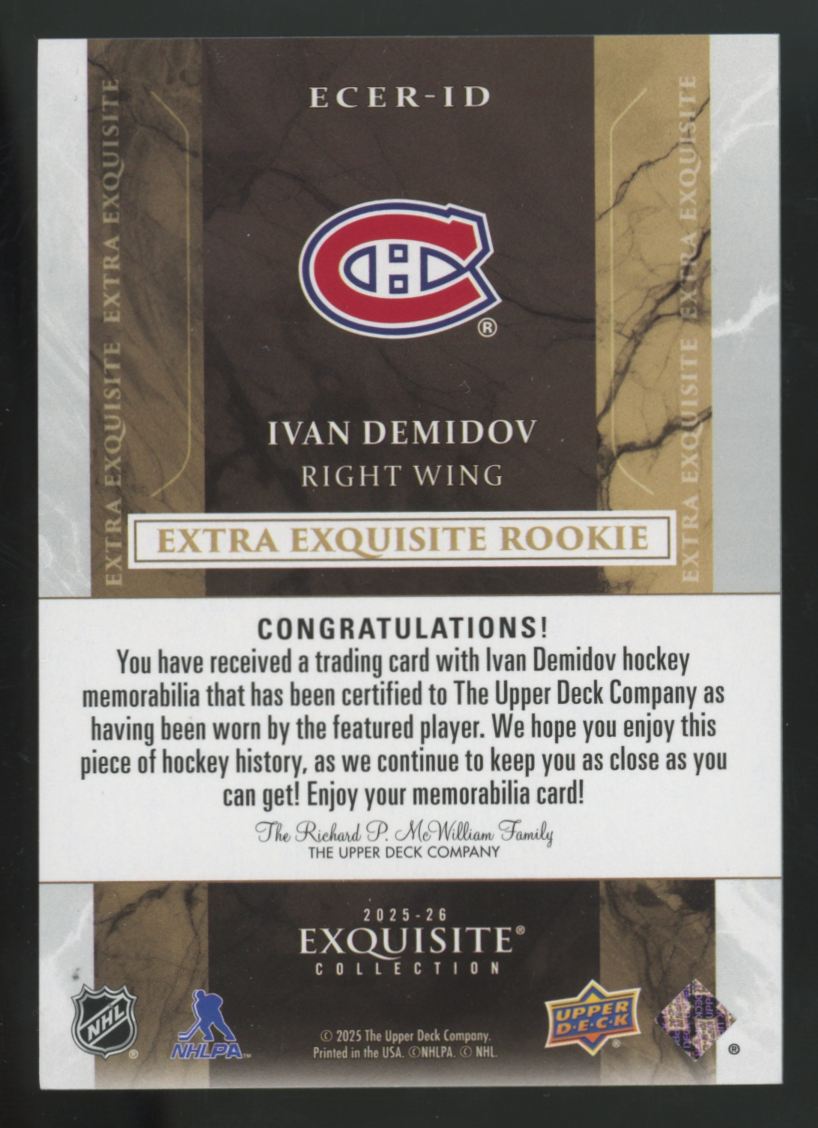 2025-26 Upper Deck Exquisite Ivan Demidov RC Extra Patch Auto RPA /349 #ECER-ID
