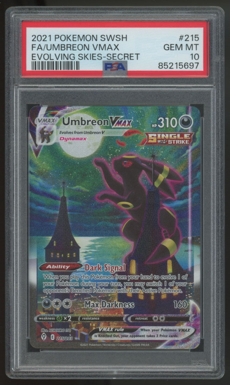 2021 Pokemon Umbreon VMAX Evolving Skies Full Art Secret #215 PSA 10