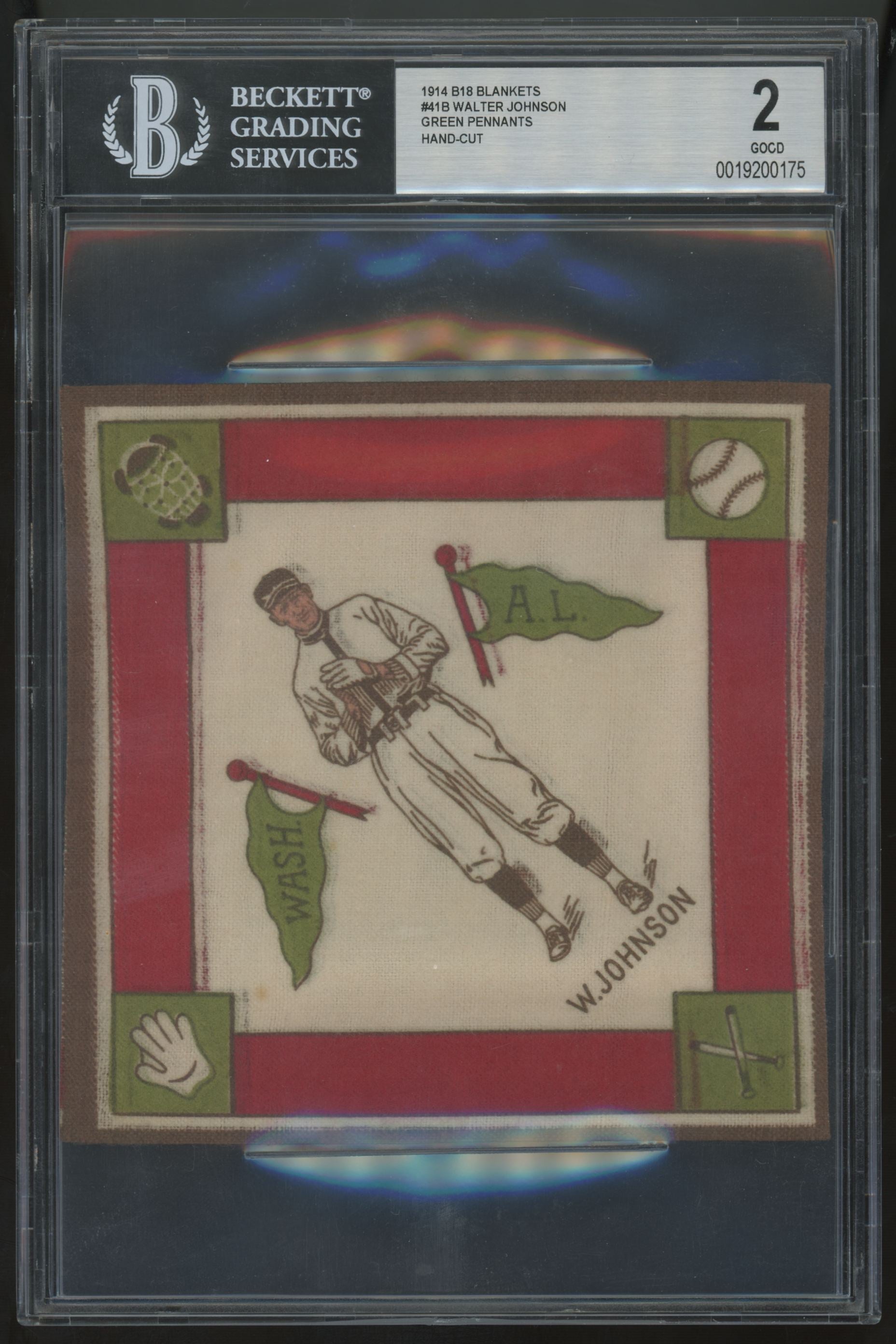 1914 B18 Blankets Walter Johnson Green Pennants BGS 2